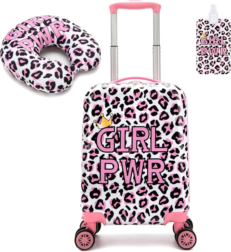 Esteemly Kid's Luggage Set 2 Piece Suitcase Set 16" Hardside Luggage with Spinner Wheels Girls Carry on Toddler Travel Rolling Suitcase with Neck Pillow Airline Approved - Image 1